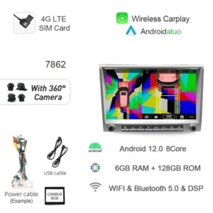 Radio con Pantalla y GPS para Porsche Cayman 911 (2005-2012), Boxster 987 (2005-2012), y 997 (2004-2012) con Android 13, 720P, 12GB RAM + 256GB, CarPlay, y Navegación GPS