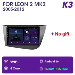 Pantalla para Seat León 2 MK2 (2005-2012) con Android 12, CarPlay, GPS, 4G, WiFi y Radio Multimedia 2 Din