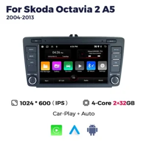 Pantalla para Skoda Octavia 2 A5 (2004-2013) con Android, CarPlay, GPS, WiFi y Radio Multimedia de 8 pulgadas