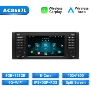 Radio Multimedia Android 12 con GPS, CarPlay Inalámbrico, 2DIN | Compatible con BMW Serie 5 E39, X5 E53, M5 (1996-2003) | 128 GB