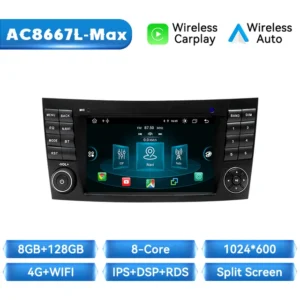 Pantalla para Mercedes Benz Clase E W211 y CLS W219, Android 14, Carplay, 8GB RAM, 128GB ROM