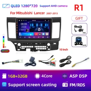 Pantalla con GPS y Reproductor Multimedia Android 12 para Mitsubishi Lancer 10 CY (2007 – 2017), 2 Din, Carplay, DVD, Estéreo, 4G