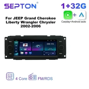 SEPTON Radio Android 12 con Pantalla de 10" para JEEP y Chrysler (2002-2006) | Compatible con Grand Cherokee, Liberty, Wrangler, PT Cruiser y más | 2DIN, GPS, CarPlay