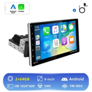 Hikity Radio Android 13 1DIN con Pantalla Giratoria de 9" | CarPlay, GPS, Bluetooth, y WiFi | Receptor Estéreo Universal para Coche