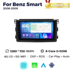 Pantalla para Smart Fortwo 451 (2006-2009) con Android, CarPlay, GPS y Radio Multimedia 2 Din