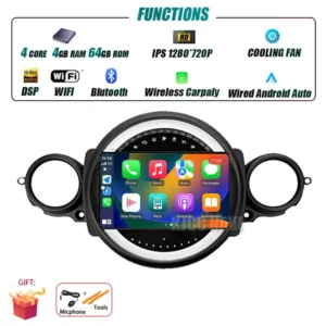 Pantalla multimedia Android 14 para BMW Mini Cooper R56/R60/R51 (2006-2014) con Carplay y navegación inalámbrica