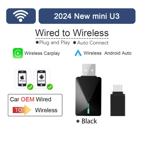 Nuevo para Audi MINI U3 Smart Box adaptador inalámbrico Carplay y Android Auto con USB Plug and Play conexión automática rápida WIFI - AliExpress 34 - Color : Black For Audi