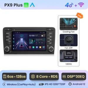 AWESAFE Radio PX9 Plus Android con Carplay Inalámbrico para Audi A3 8P 2003-2012, Sistemas Inteligentes, 6+128GB