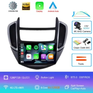 Radio de Coche Android 14 con GPS, Carplay y Pantalla Estéreo para Chevrolet Trax 2014-2016, Reproductor Multimedia, 6+128GB