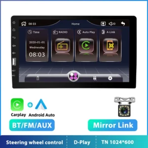 Podofo-reproductor Multimedia de 1 din para coche, autorradio HD con pantalla táctil, estéreo, MP5, FM, Bluetooth, cámara USB - AliExpress  - Color : Carplay 12led Cam