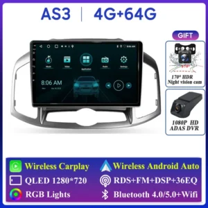 Radio de Coche para Chevrolet Captiva 2011-2016, Pantalla de Navegación GPS con Android Auto, Carplay, WiFi 5G, Estéreo, No 2DIN, BT, 4+64GB