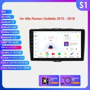 Radio de Coche Hizpo 2DIN Android 13 con Carplay, GPS, 4G y WiFi para Alfa Romeo Giulietta 2015-2018, DSP, 8 Núcleos, 3+32GB