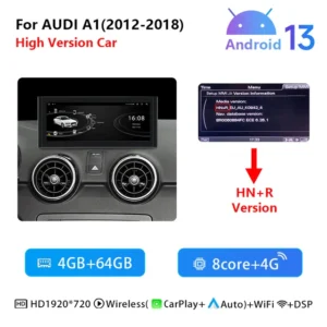 Reproductor Multimedia 10,25'' Android 13 GPS para Audi A1 2012-2018, 8 Núcleos, Carplay