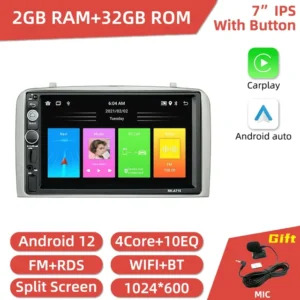 Pantalla Estéreo de Coche 2DIN Android 7'' con GPS y Carplay para Alfa Romeo 147 2000-2010, Reproductor Multimedia