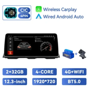 Reproductor Multimedia IPS 12.3'' 1920x720 Android con Navi para BMW Serie 5 F10/F11, 8 Núcleos, CIC/NBT, 2+32GB