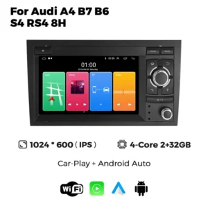 Radio Estéreo Android 13 con GPS y Carplay para Audi A4/S4/RS4 (B6/B7/B9) y Seat Exeo 2002-2008, 32GB ROM