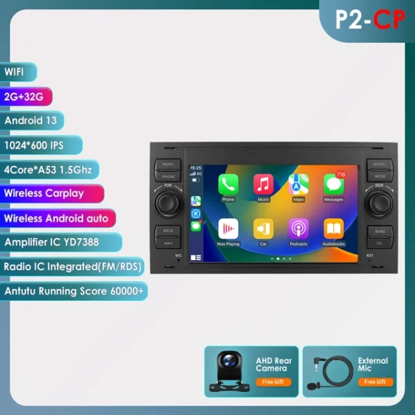 Radio con GPS para coche, reproductor con Android 12, 32 GB, Audio estéreo, 2DIN, para Ford Mondeo, s-max, Focus, C-MAX, Galaxy, Kuga, Fiesta, Transit, Fusion - AliExpress  - Color : P2-CP G rear cam - Enviado desde : España