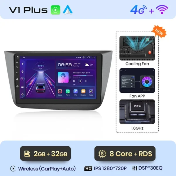 Junsun-reproductor Multimedia V1 con GPS para coche, autorradio 2Din con Android, CarPlay inalámbrico, voz IA, 4G, para Seat Altea 2004 - 2015 - AliExpress  - Color : V1 Plus (2GB 32GB) - Enviado desde : España