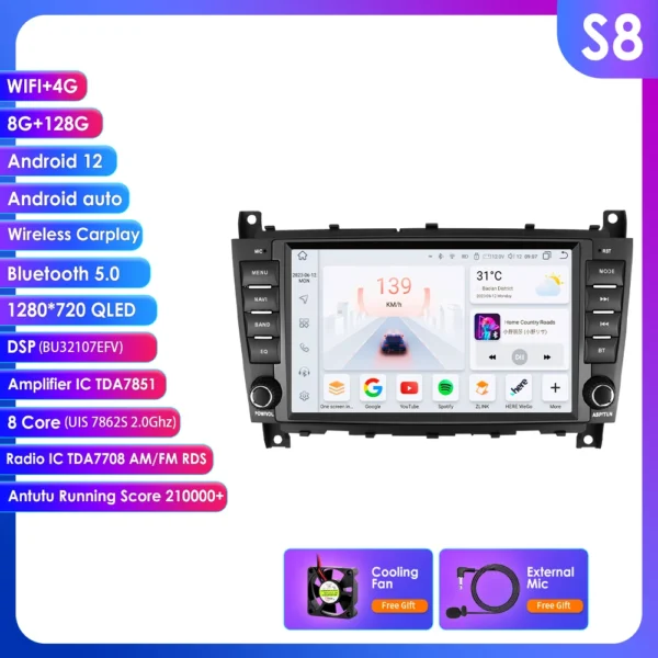 Reproductor Multimedia con GPS para coche, Radio con Android, 8 pulgadas, 7862, 2DIN, Carplay, 4G, RDS, para Mercedes Benz CLC W203 Clase C C180 C200 CLK200 CLK W209 - AliExpress 34 - Color : 8inch S8 - Enviado desde : Francia