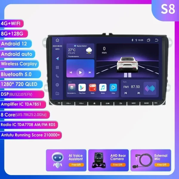 Radio Multimedia con Android para coche, reproductor de Audio para VW GOLF 5, POLO 6, PASSAT B6, CC, TOURAN, SCIROCCO, CADDY, Jetta, Amarok, Skoda - AliExpress 34 - Color : S8 AI PRO rear cam - Enviado desde : Francia - Núcleos : Eight Core