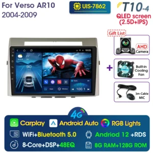 Srnubi-Radio con GPS para coche, reproductor Multimedia con Android 12, 9 pulgadas, 2DIN, Carplay, estéreo, unidad principal, Verso AR10 para Toyota Corolla, años 2004 a 2009 - AliExpress 34 - Color : T10-4-MIC-Camera - Enviado desde : España