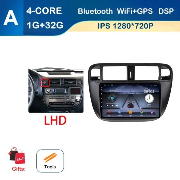 Radio con GPS para coche, reproductor Multimedia con Android, volante a la izquierda, Carplay inalámbrico, para Honda Civic (EJ/EK/EM), Años 1995 a 2001 - AliExpress 34 - Color : A 1G 32G