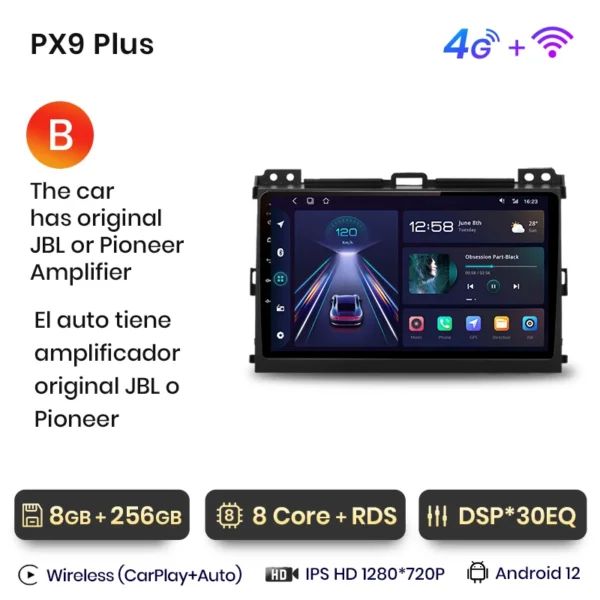 AWESAFE-REPRODUCTOR Multimedia Inalámbrico para coche, autorradio estéreo con Android, CarPlay, para Toyota Land Cruiser Prado 120, 2004-2009 - AliExpress 34 - Color : 4G-WIFI 8GB-256GB B - Enviado desde : Francia