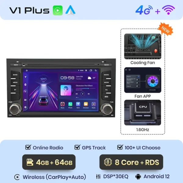 Junsun-reproductor multimedia con Android y navegación GPS para Seat, autorradio 2DIN con CarPlay inalámbrico, Bluetooth, 4G, RDS, WiFi, para Seat Leon MK3 5F 2012 - 2020 - AliExpress 34 - Color : V1 Plus (4GB 64GB) - Enviado desde : PL