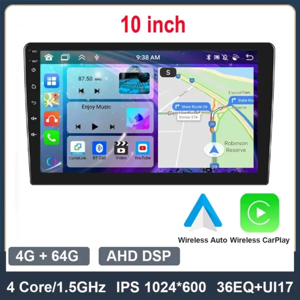 ESSGOO 2 Din Android Radio de coche Multimedia automotriz inalámbrico Carplay GPS estéreo para Volkswagen Nissan Hyundai Kia Toyota Ford - AliExpress 34 - Color : 10inch 4G 64G - Enviado desde : GERMANY - Núcleos : Cuatro núcleos