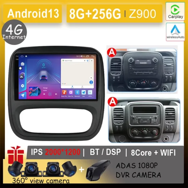 Android 14 para Renault Trafic 3 2014 - 2021 para Opel Vivaro B 2014 - 2018 reproductor de coche Auto Radio Multimedia GPS Video Cam Dash BT - AliExpress  - Color : 8G-256G-2K 360 A