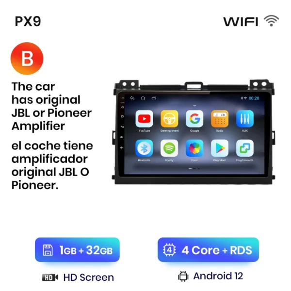 AWESAFE-Radio de coche PX9 Plus para Toyota Land Cruiser Prado 120, 2004-2009, CarPlay inalámbrico, Android Auto, No 2 din, DVD - AliExpress  - Color : WIFI 1GB-32GB A1 B - Enviado desde : España
