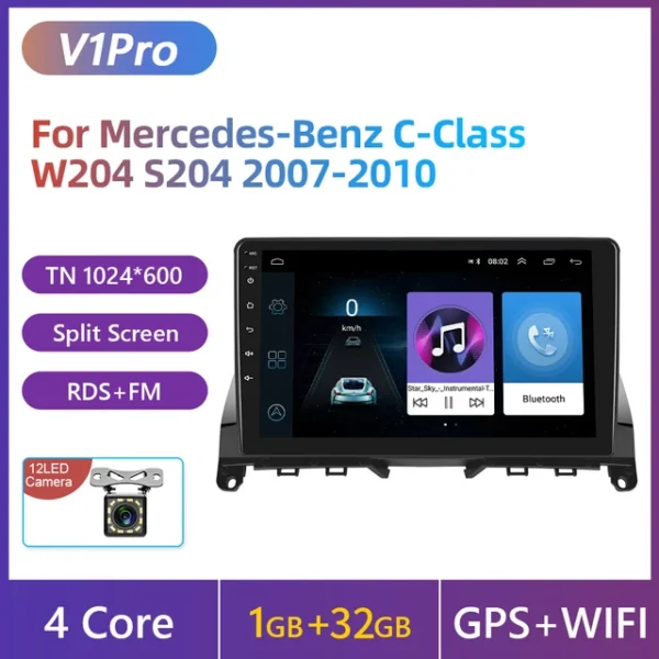 Podofo-Radio con GPS para coche, reproductor Multimedia con Android, Carplay, voz IA, 4G, para mercedes-benz Clase C, W204, S204, 2006-2011 - AliExpress 34 - Color : 1G 32G Cam - Enviado desde : Francia