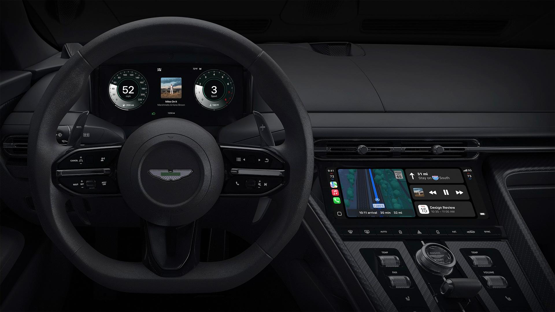 CarPlay Ultra integrado en la pantalla y cuadro de instrumentos de un coche
